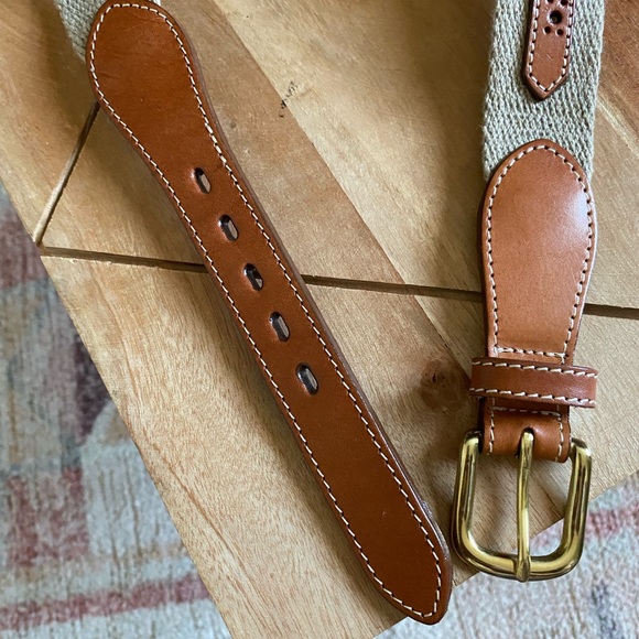 NWOT Men's Lands End 506 brass buckle leather & Fabric belt size 34 made in USA - Picture 3 of 8